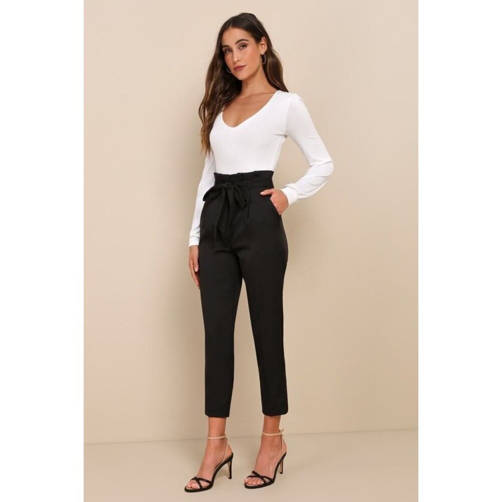 Lulus With Confidence Black Paper Bag Waist Pants - Size XL
